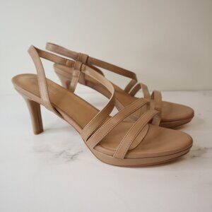 Carcuume Women's Size 11 Beige Strappy Slingback Heels, NEW
